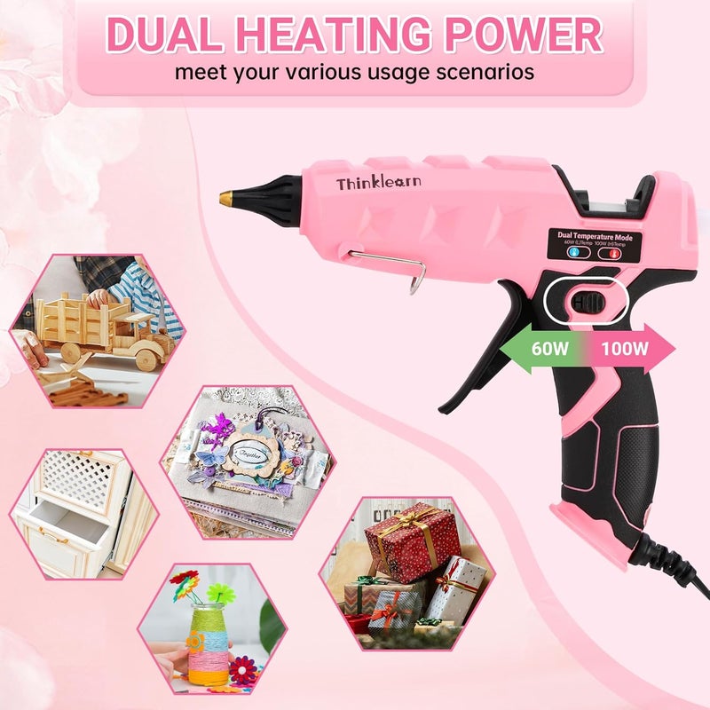 ThinkLearn Hot Glue Gun Full Size, 60/100W Dual Power Glue Gun with 15 Glue Sticks(7/16''), Heavy Duty Large Glue Gun Kit, Hot Glue Gun and Sticks Set for Crafts, Arts, DIY and Home Repairs - Image 2